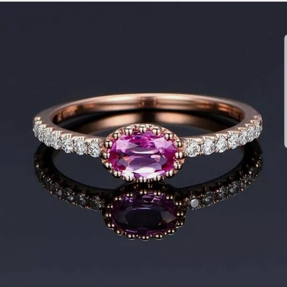 14k rose gold Plated pink sapphire S925 new ring - Picture 2 of 5